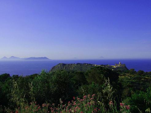 our mountain panorama with the Tyrrhenian Sea the Aeolian Ilands and the Sanctuary of Tyndari.